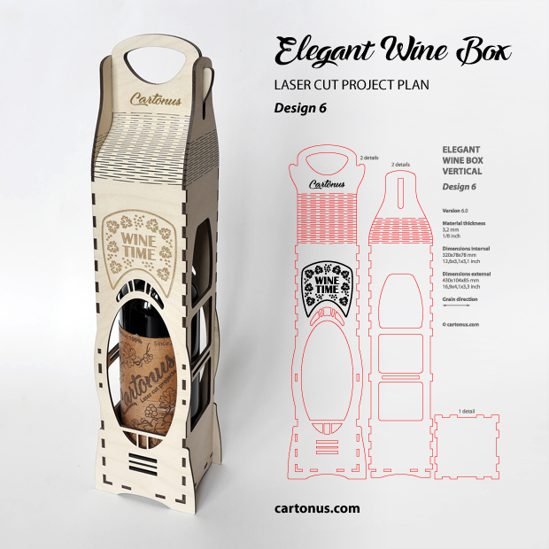 Elegant wine box vertical. Laser cut file. Design #6