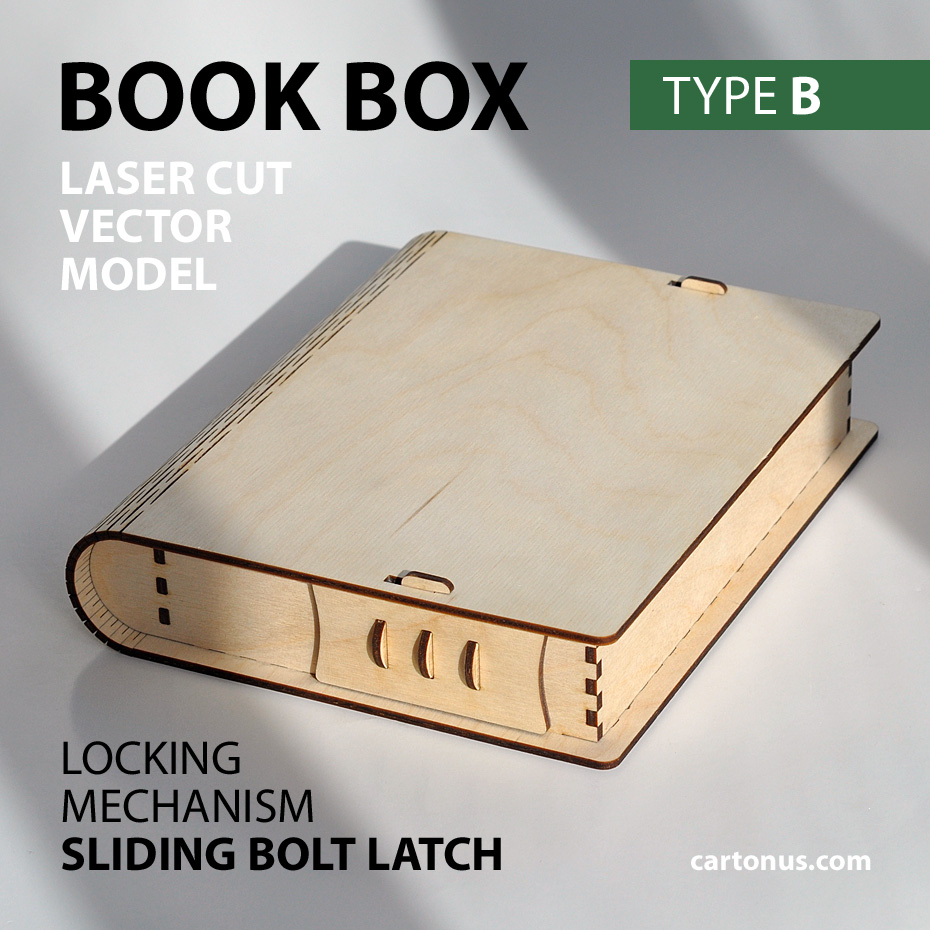 Wooden Book Box with sliding bolt latch. Type B