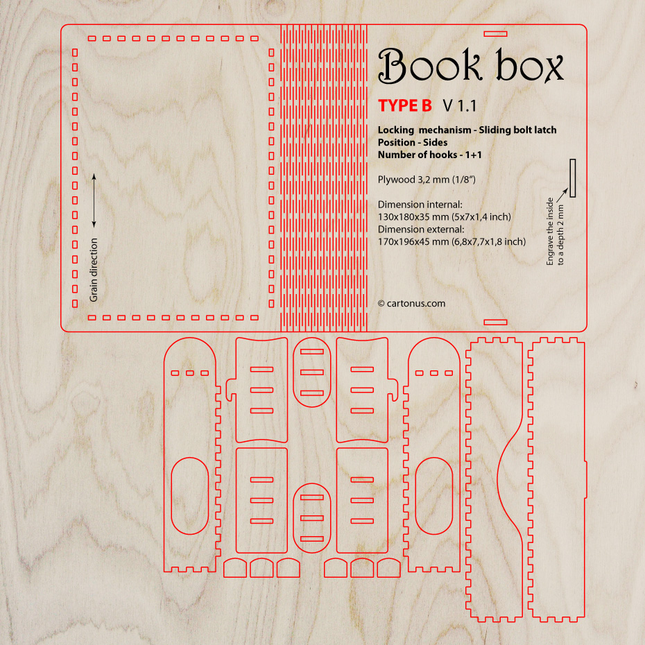 Wooden Book Box with sliding bolt latch. Type B