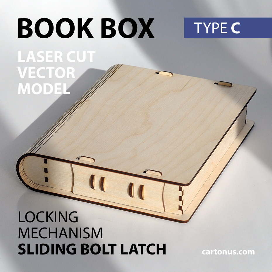 Wooden Book Box with sliding bolt latch. Type C