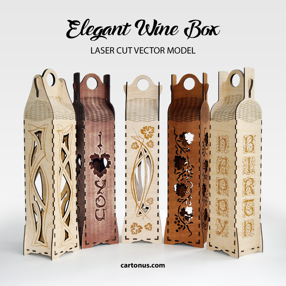 Elegant wine box vertical. Laser cut file