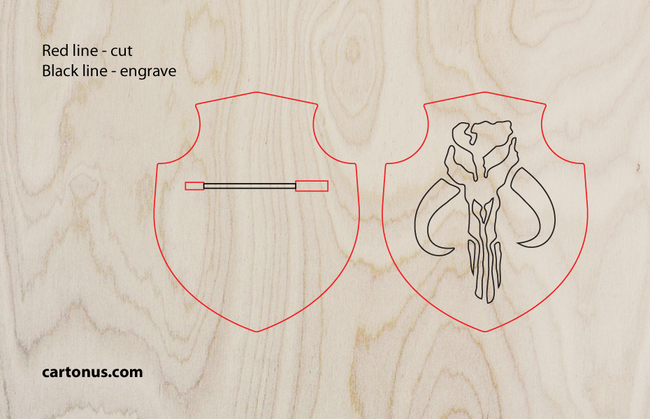 Instruction. How-to make wooden badge with safety pin on CO2 laser machine. Free download laser cut wood project SVG file.
Step 1: Cut and engrave