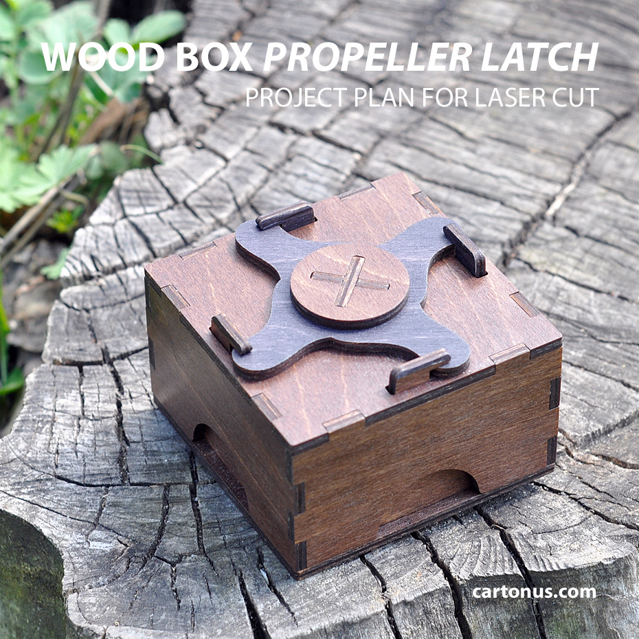 Wood box with propeller latch – project plan ready for laser cut.
Our new invention. Propeller latch looks interesting and reliably locks the box.