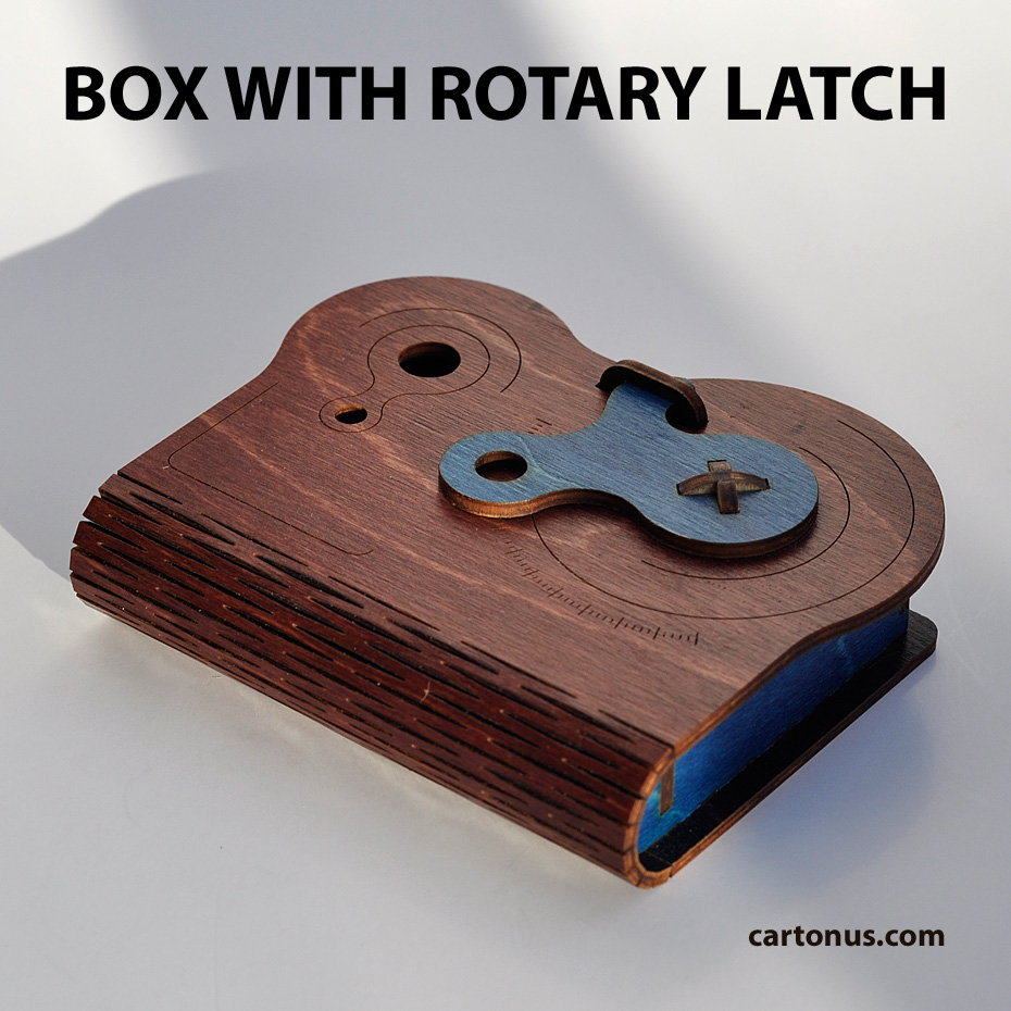 Lasercut vector model suitable for business card holder, playing cards box, cigarette case, jewelry box, gift box, box with locking mechanism – rotary latch.