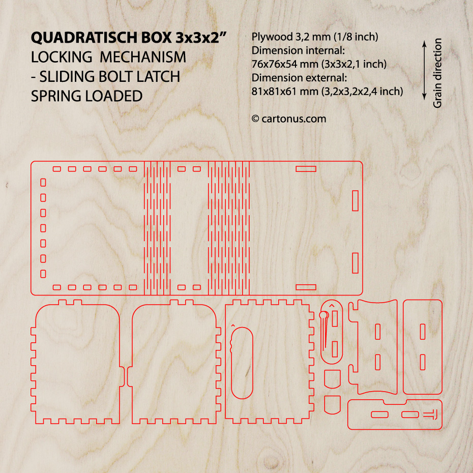 Quadratisch box with sliding bolt latch spring loaded
