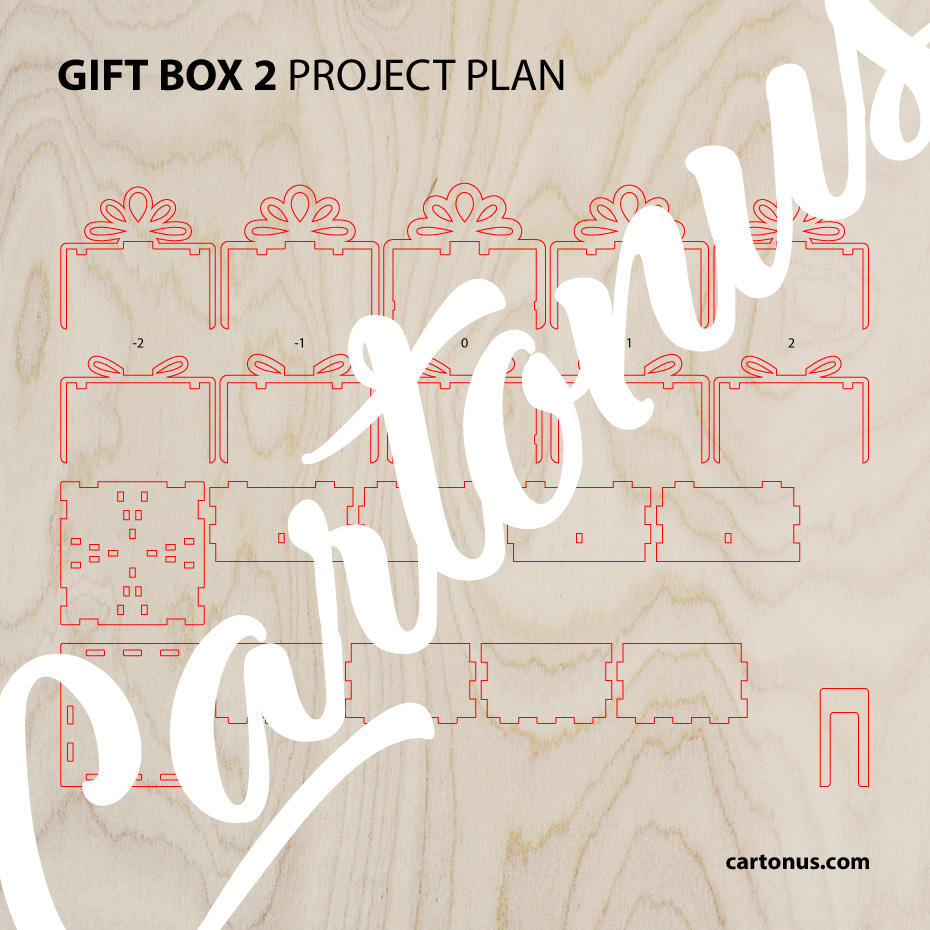 Plan. Gift boxes with layered wooden bowknot and ribbons
Lasercut vector model / project plan for laser cutting.