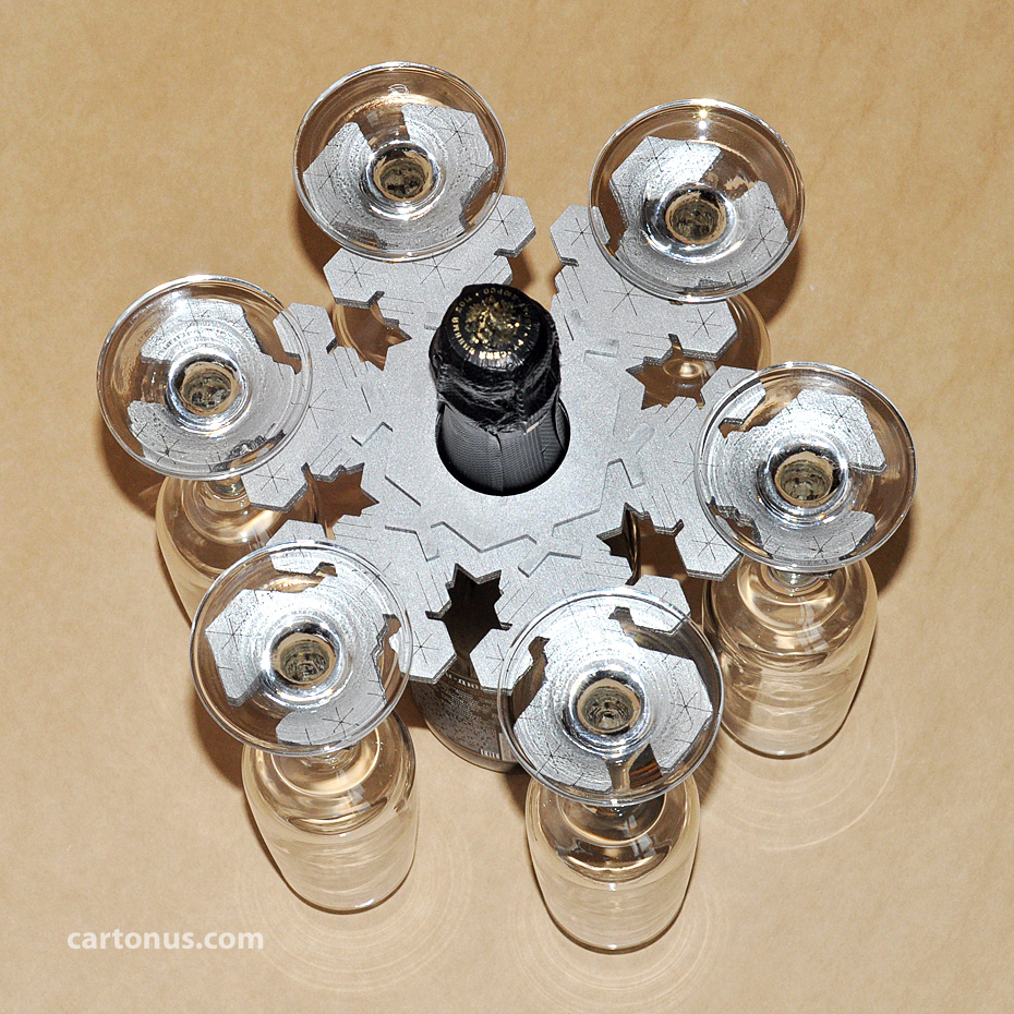 Laser Cut Wine Butler: Snowflake Design with Glass Holders