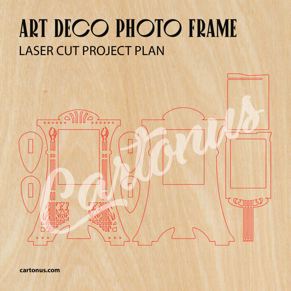 Art deco photo frame fpr small photo. Project plan for laser cut.