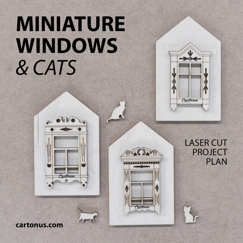 Miniature windows and cats set. Laser cut SVG file
